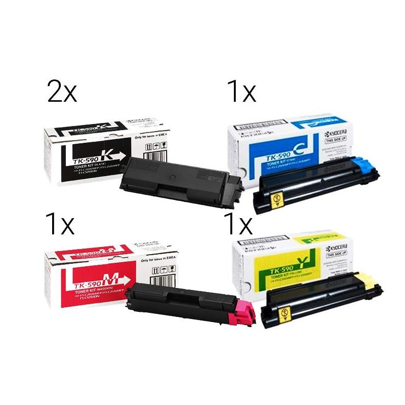 Kyocera Toner TK-590 Spar-Set (2x Schwarz & 1x Gelb, Cyan, Magenta)